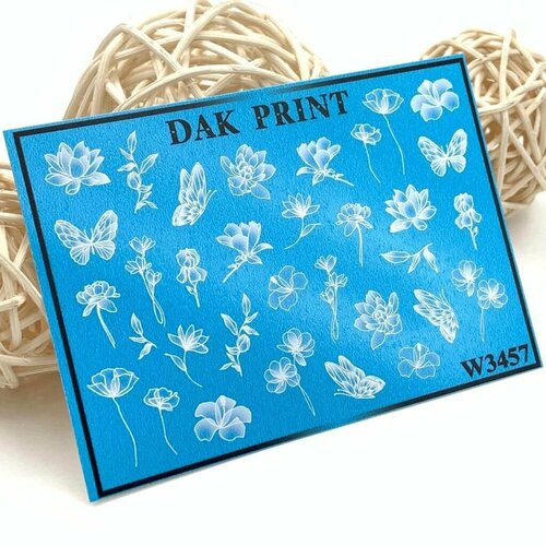 Слайдеры для маникюра (водные наклейки) для дизайна ногтей Белын цветы и бабочки