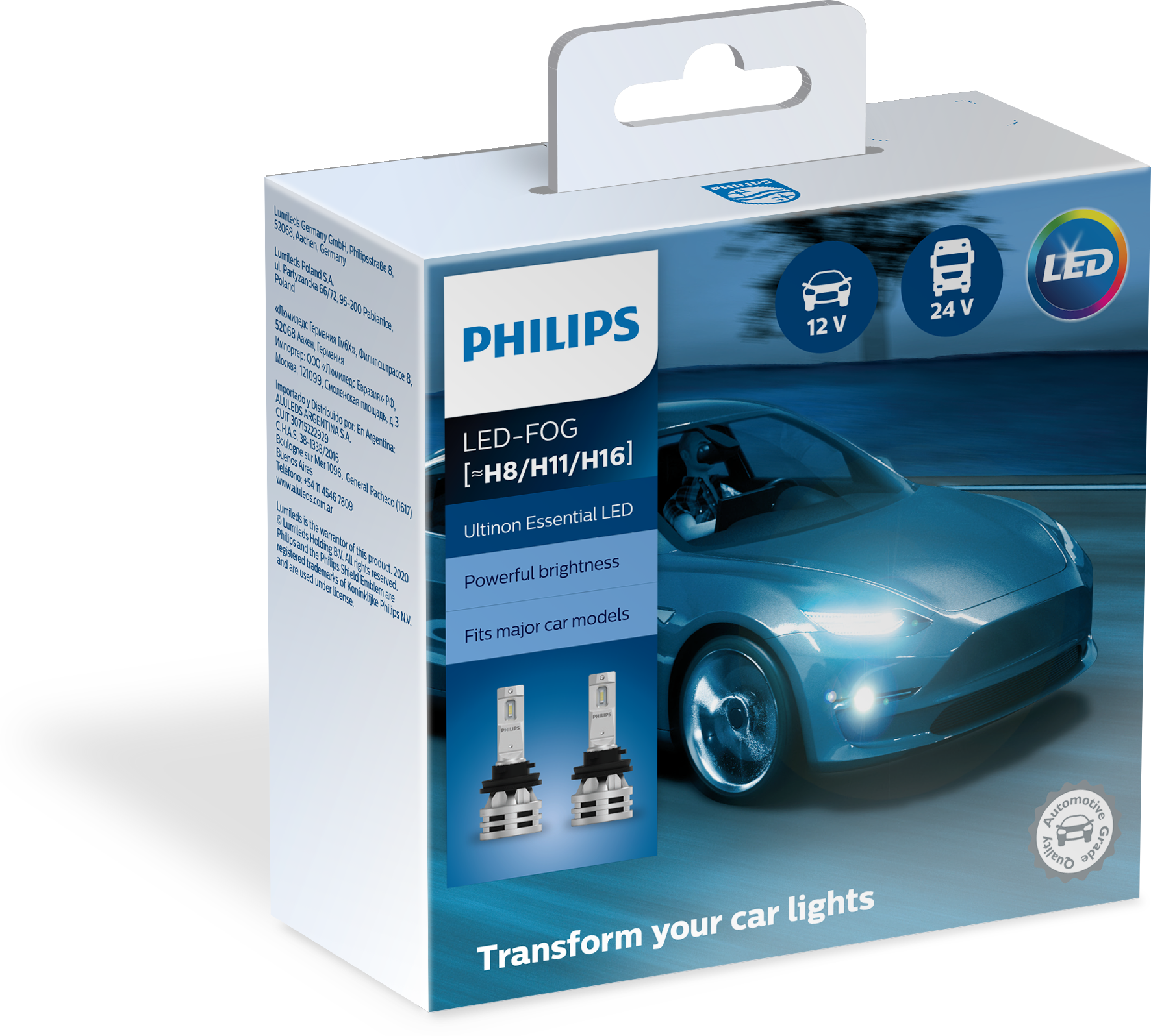 Лампа автомобильная светодиодная Philips Ultinon Essential LED 11366UE2X2 H8/H11/H16 12/24V 24W PGJ19-2 2 шт.