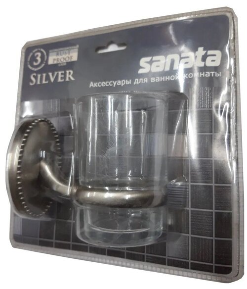 Стакан стеклянный для зубных щеток Sanata S12BNZ10, с настенным держателем