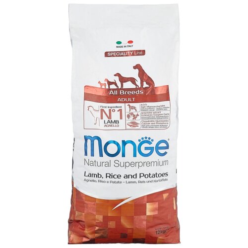 фото Сухой корм для собак Monge Speciality line для здоровья кожи и шерсти, ягненок с рисом, с картофелем 12 кг