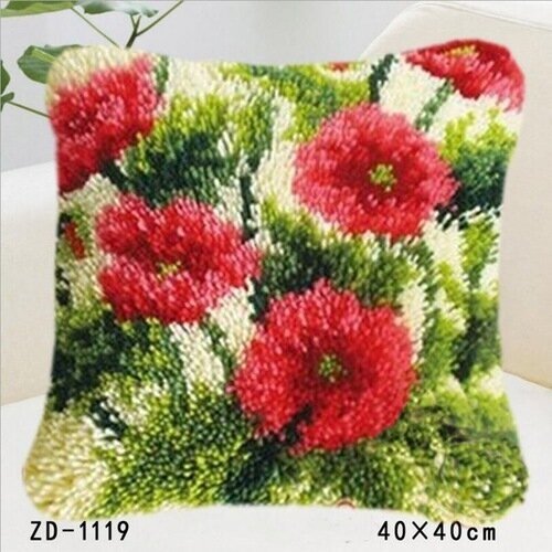 фото Набор для вышивания подушка размером 40х40 (ковровая техника) zd-1119 красные цветы diamond
