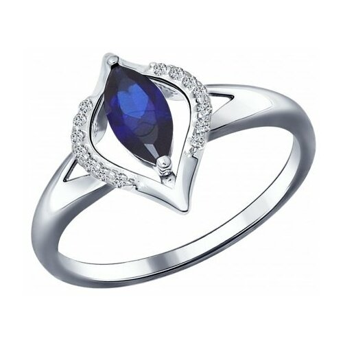 фото Серебряное кольцо sokolov 88010027 с фианитом и сапфировым корундом, размер 16 diamant-online