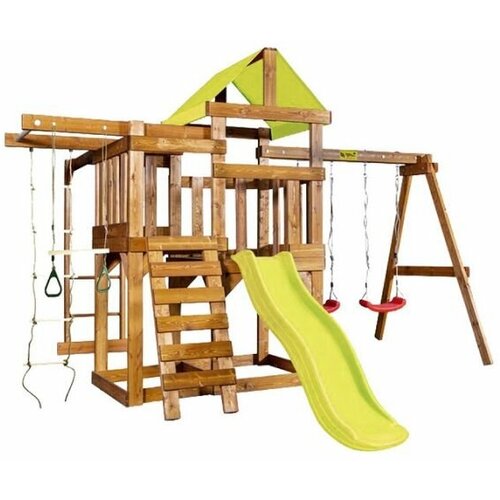 Детская игровая площадка Babygarden Play 6 с балконом турником и горкой 2.2 м жёлтая детские деревянные трапециевидные качели многофункциональные гимнастические кольца с пластиковыми кольцами для спортзала деревянный иг