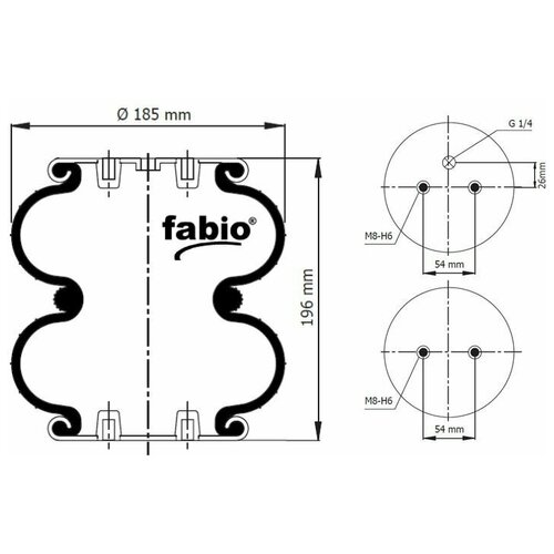 Пневмоподушка FABIO (тип 2DC/FD 180), двух секционная 2DC-180-1C