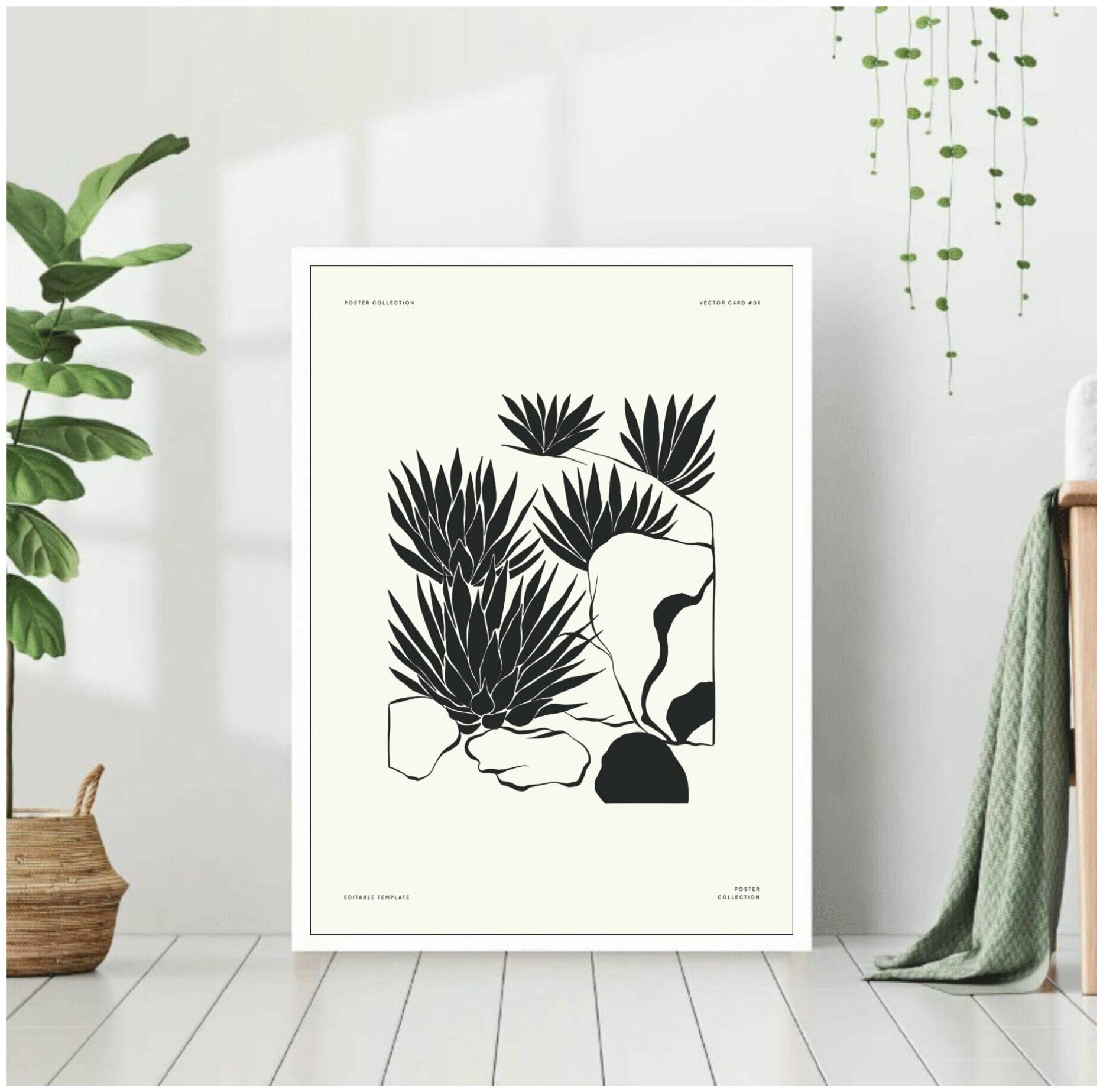 Постер "Растения агава" 40*50 в белой раме / Картина / Постеры для интерьера / Плакаты / Рамка
