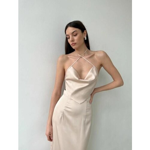 фото Топ женский, шелковый на бретельках, цвет экрю, размер 40-46 tauen