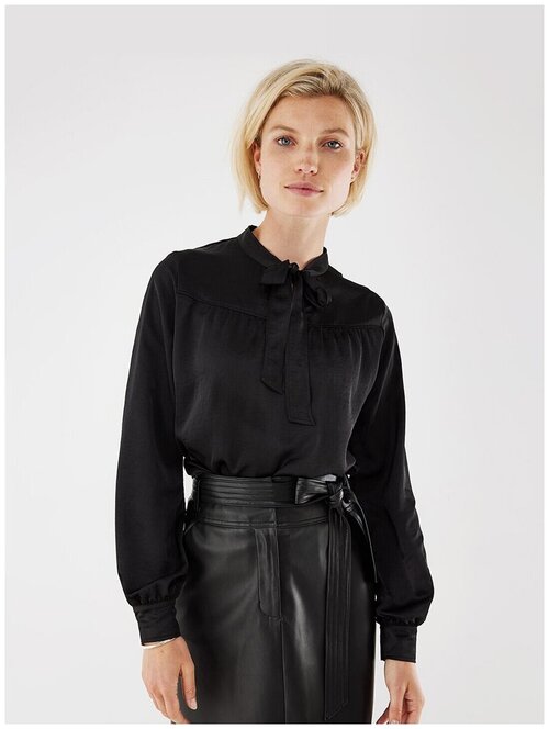Блуза  MEXX, длинный рукав, манжеты, однотонная, размер L, черный