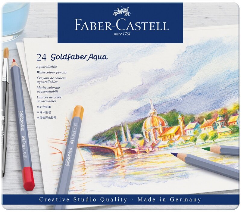 Карандаши акварельные художественные Faber-Castell "Goldfaber Aqua", 24цв, метал. коробка, 1 шт