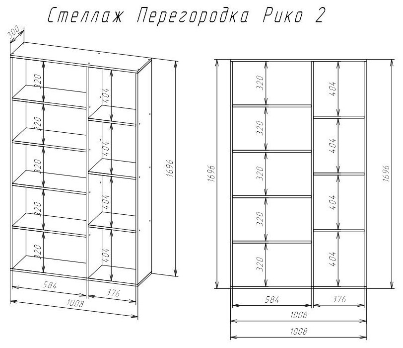 Стеллаж Перегородка Рико 2 Белый (ШхВхГ) 100х170х30см. - фотография № 3