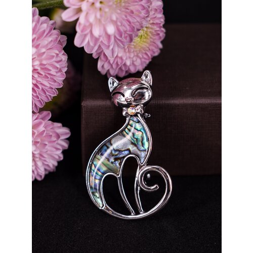 Брошь бижутерный сплав, золочение, родирование, перламутр, голубой, золотой