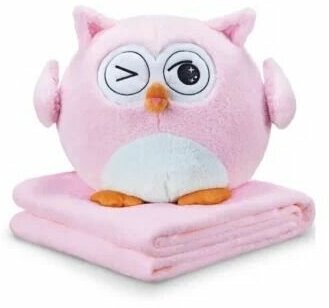 Игрушка подушка плед Сова 3 в 1 / Мягкая игрушка сова с пледом внутри, розовая