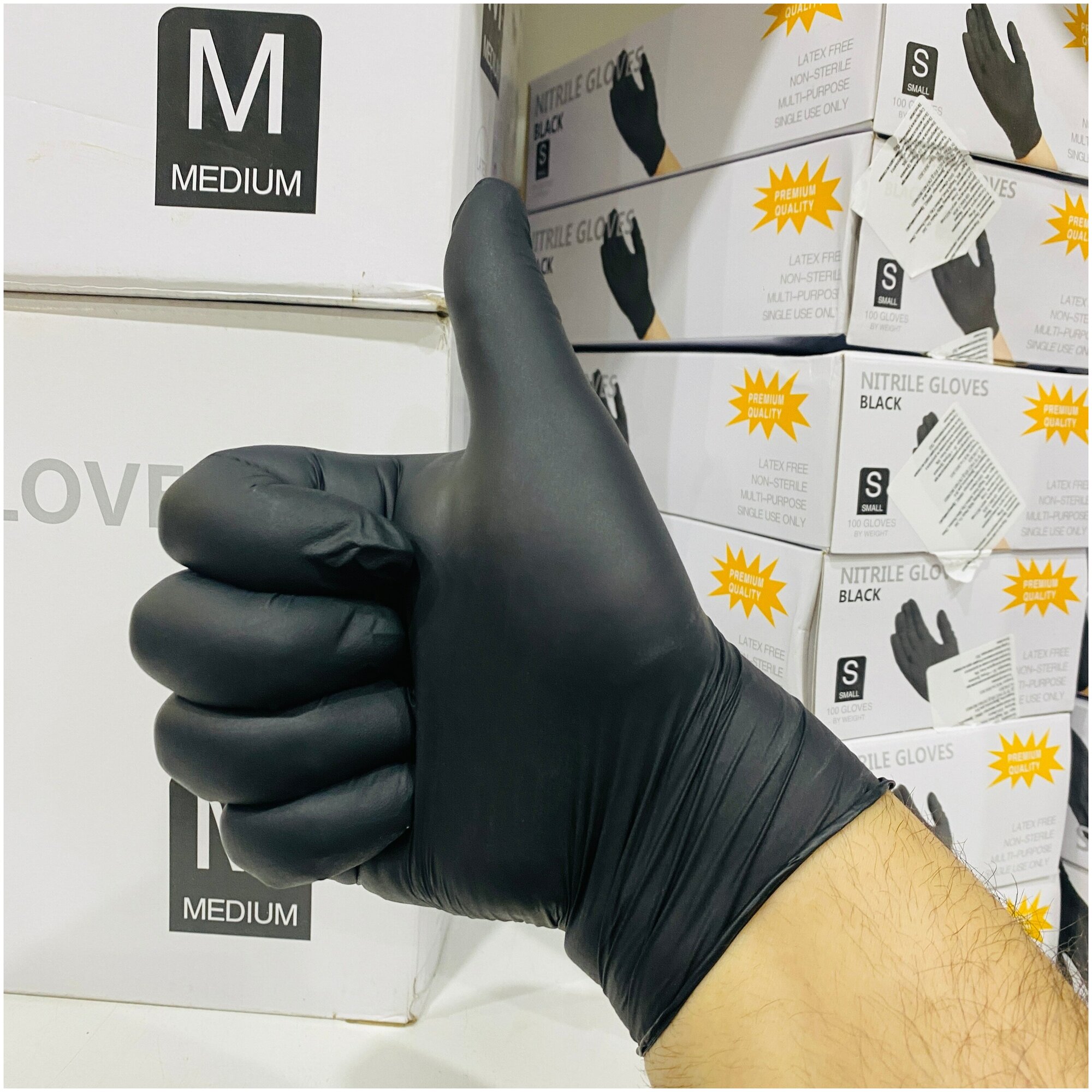 Нитриловые перчатки 100шт(50пар) Nitrile Gloves, черные, размер M - фотография № 4