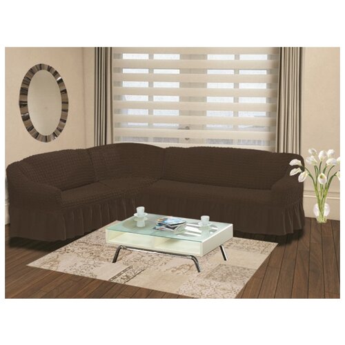 фото Чехол на диван угловой "bulsan"; коричневый ; размер: угловой диван левосторонний karna
