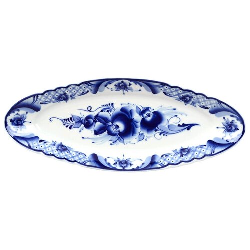 Селедочница Гжель 300 мм Вырезной край Торжественный