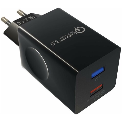 Сетевое зарядное устройство Smart 2USB 3.0A QC3.0 быстрая зарядка для Type-C More choice NC55QCa Black