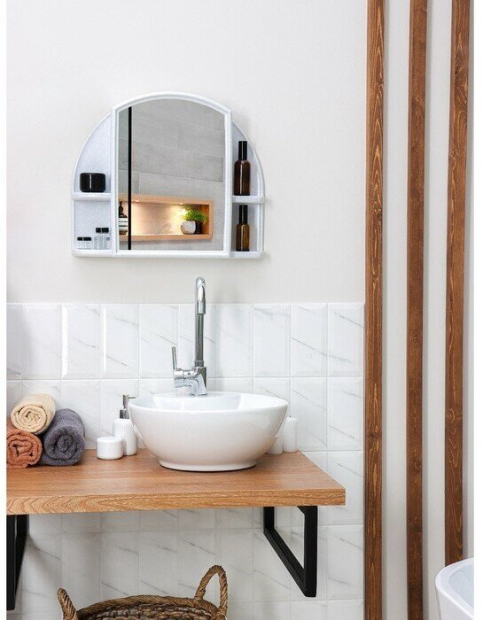 Шкафчик для ванной комнаты c зеркалом «Орион», цвет белый мрамор - фотография № 9
