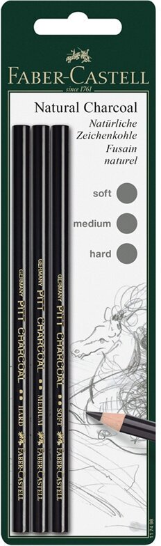 Набор угольных карандашей Faber-Castell "Pitt", 3шт, мягкий/средний/твердый, прессованный, блистер