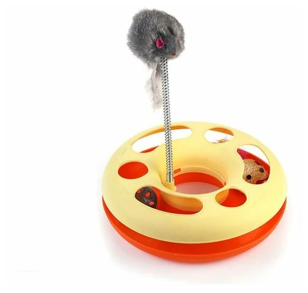 Игрушка трек-круг с мышью на пружине, 25 см х 7,5 см, жёлтый