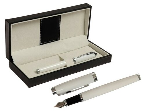 Ручка подарочная перьевая в кожзам футляре ПБ IM, корпус белый с серебром