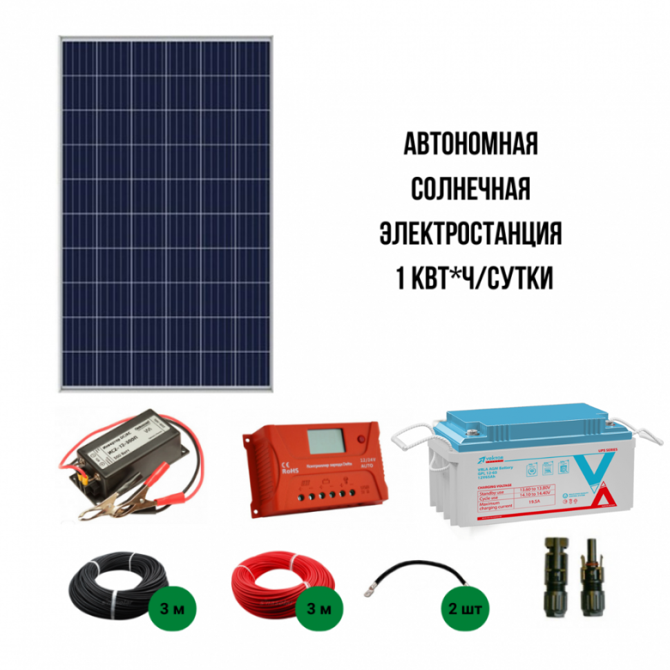 Автономная солнечная электростанция 1 кВт*ч/сутки, для садового дома до 25 м