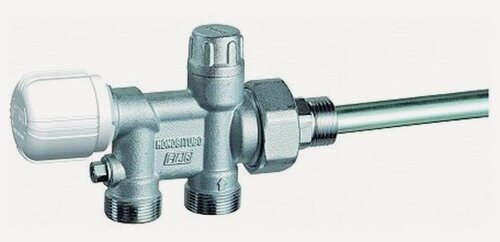 Изображение товара Узел нижнего подключения Far терморегулирующий с запорным вентилем, отводы М24х19, к радиатору 1/2"(для 1и 2-х систем)