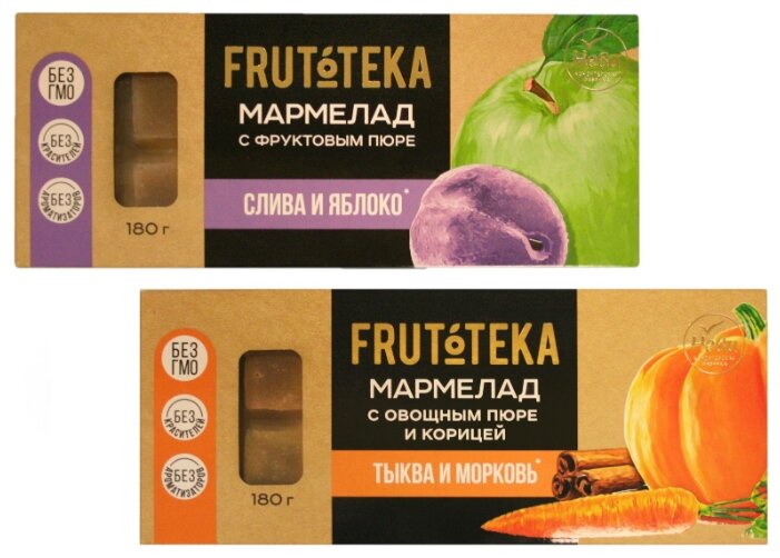 Frutoteka Мармелад МИКС (желейно-овощной Тыква и Морковь/желейно-фруктовый Слива и яблоко, 2шт по 180 гр