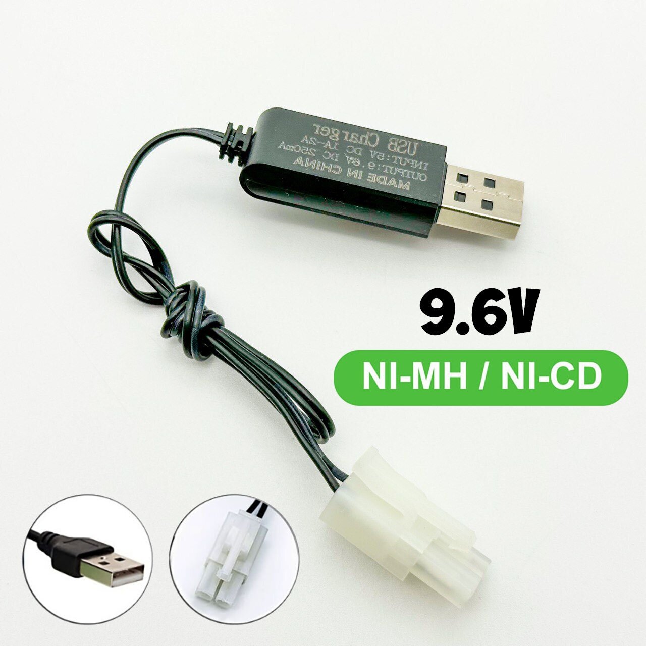 USB зарядное устройство для Ni-Cd и Ni-Mh аккумуляторов 9.6V с разъемом Tamiya KET-2P кабель питания 9.6В тамия (TAMIYA plug) КЕТ-2Р