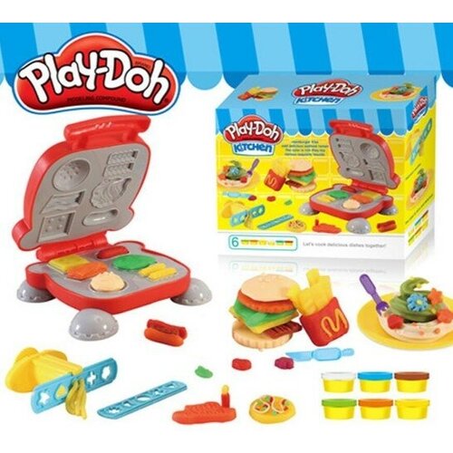 фото Масса для лепки play-doh кухня / набор для лепки гриль / инструменты, формочки, фигурки в комплекте / 6 цветов