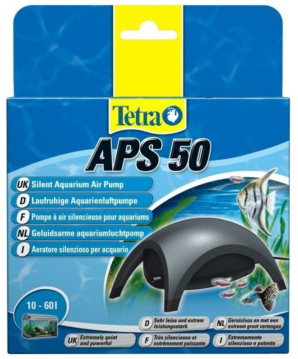 Компрессор Tetra APS 50 для аквариума 10 - 60 л (50 л/ч, 2 Вт, 1 канал, регулируемый), антрацит