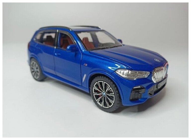 Коллекционная машинка игрушка металлическая BMW X5 масштаб 1:24 для мальчиков масштабная модель 1:24 синий