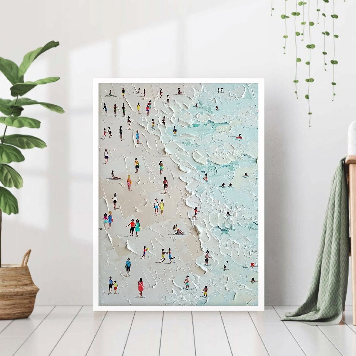 Постер "Люди на пляже" 40 на 50 в белой рамке / Картина для интерьера / Плакат / Постер на стену / Интерьерные картины