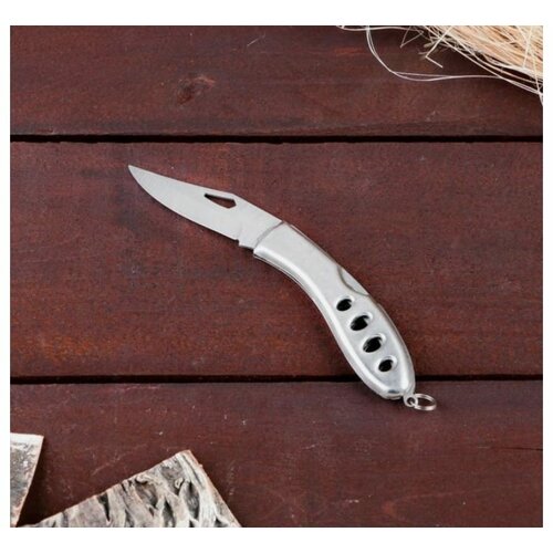 фото Нож складной теропром 444905 "заступник", без фиксатора, рукоять металлик, вырезы овалы