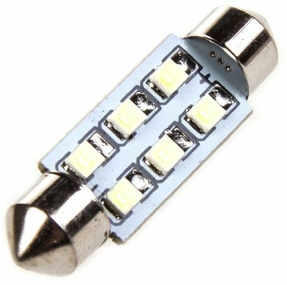 Автолампа диод Т11(C5W) 24V 6 SMD с цоколем 11х39мм Белая SKYWAY салон, номер (2835)