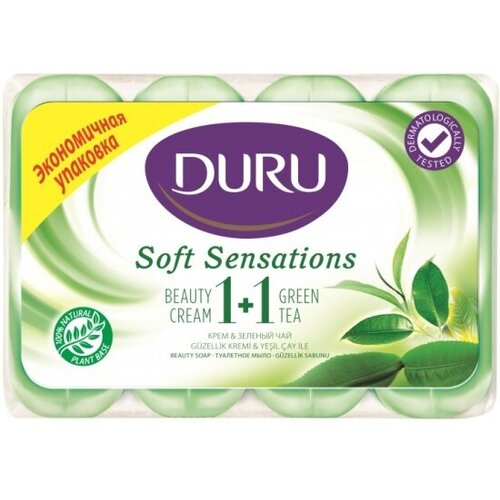 Мыло туалетное DURU, Soft Sensation Зеленый чай, 4*80 гр мыло туалетное duru soft sensation 1 1 календула эконом пак 4 80 г