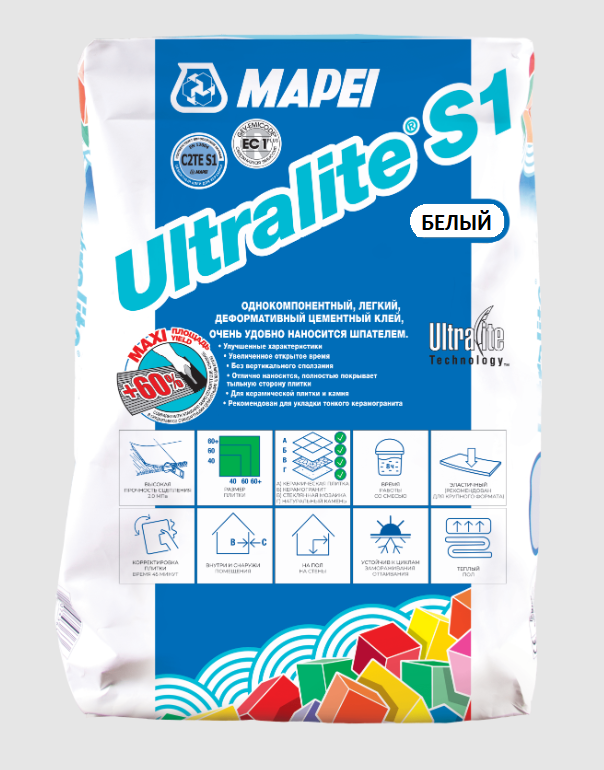 Клей MAPEI Ultralite S1 белый, 15 кг