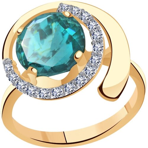 фото Золотое кольцо гиалит с ситаллом цвета параиба с фианитом к1177-п diamant-online