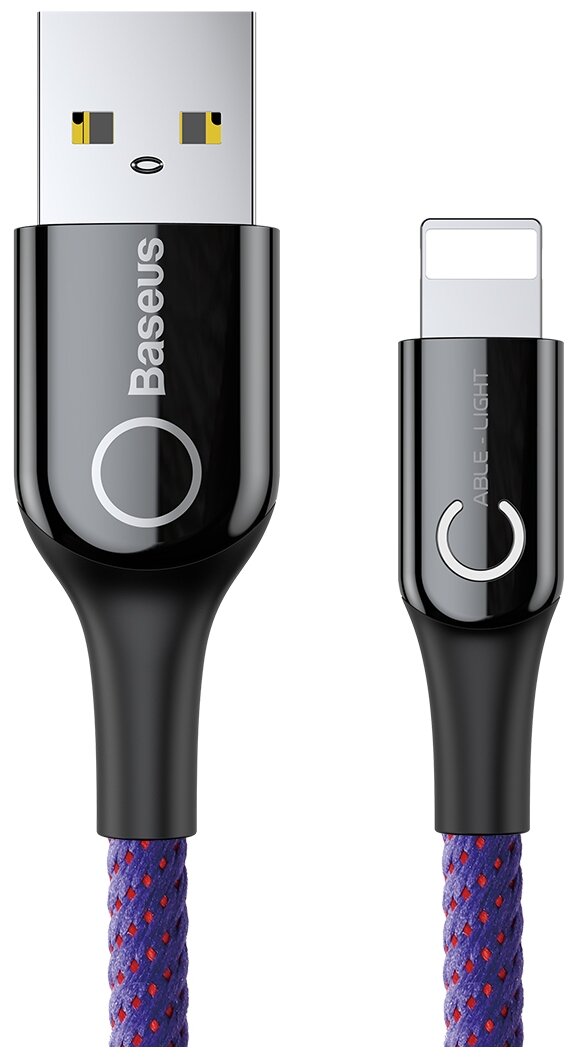 Кабель USB BASEUS C-shaped Light, USB - Lightning, 2.4А, 1 м, фиолетовый, интеллектуальный