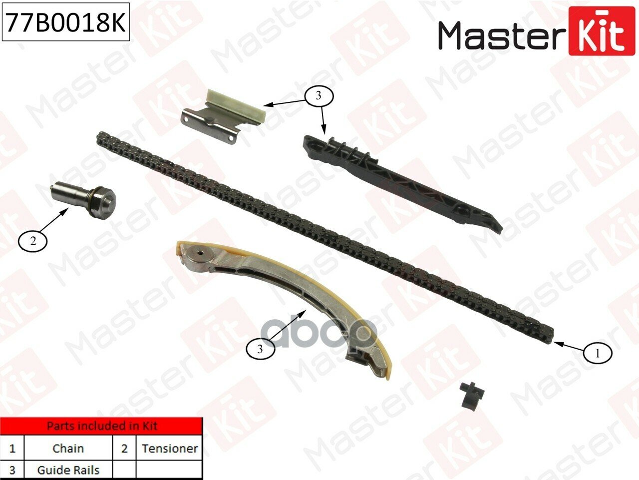 MASTERKIT 77B0018K Комплект цепи ГРМ OPEL Vectra C 2.2i 16V Z22SE 02- (co звездочками)