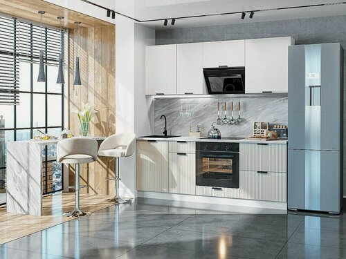 Изображение товара Готовый кухонный гарнитур без столешницы кухня 2 метра Евро Лайн-02 2140*2000*600 Белый, Агат