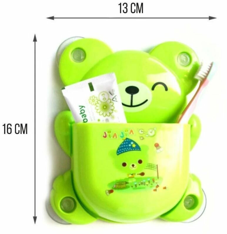 Держатель для зубных щеток настенный "Мишка", зеленый / Стакан для ванной комнаты - фотография № 3