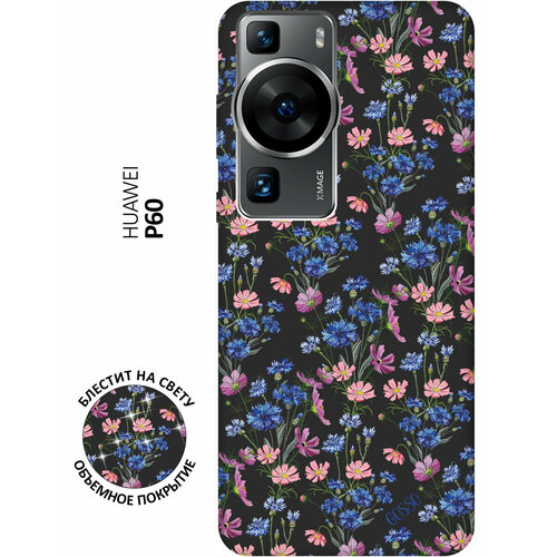 Матовый Soft Touch силиконовый чехол на Huawei P60, Хуавей П60 с 3D принтом Lovely Cornflowers черный матовый soft touch силиконовый чехол на huawei p60 хуавей п60 с 3d принтом colorful parrot черный