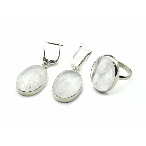 фото Комплект бижутерии: серьги, кольцо, горный хрусталь, размер кольца 17, белый, бесцветный кольцо серьги из горного хрусталя "овал", размер-17