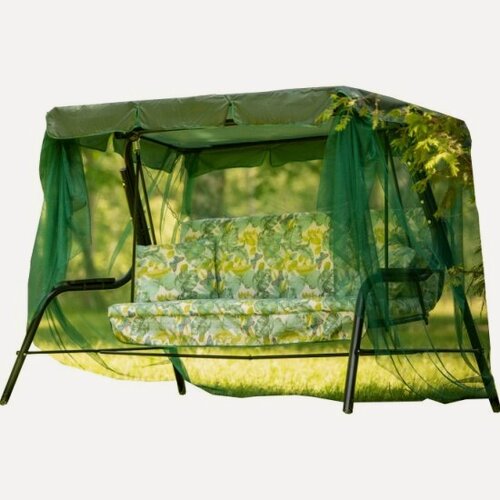 Изображение товара Качели садовые 3-х местные Olsa Варна(каркас зеленый, м/э разноцветный рис. листья)1 уп.