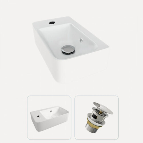 Изображение товара Раковина подвесная для ванной Teymi Hanna 45 левая в комплекте донный клапан клик-клак с переливом хром F01570