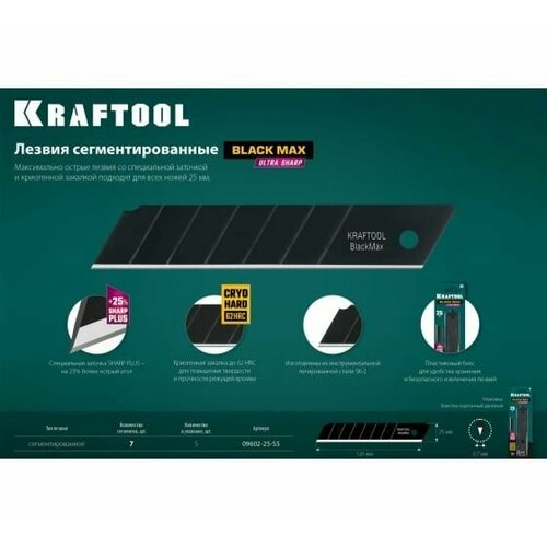 Лезвия KRAFTOOL 09602-25-S5 BLACK MAX 25 мм, сегментированные, 5 шт