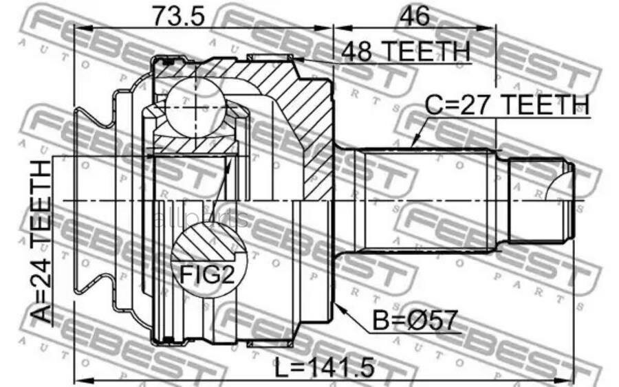 FEBEST 1910E87A48R ШРУС наружный задний! 24X57X27\ BMW 1 E81 06-11