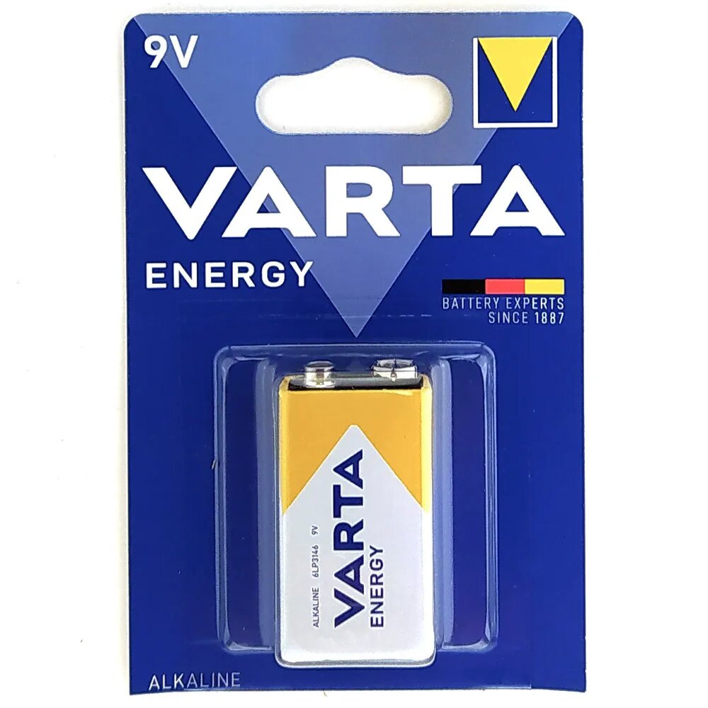 Батарейка Varta Energy 6LR61 "Крона", щелочная, влагозащитный корпус, 565 мАч, блистер, белая
