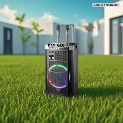 Колонка акустическая Караоке V51 PMPO 560Вт Микрофоны Пульт Bluetooth USB FM TF AUX вход выход Подключение 2-х гитар 21170₽