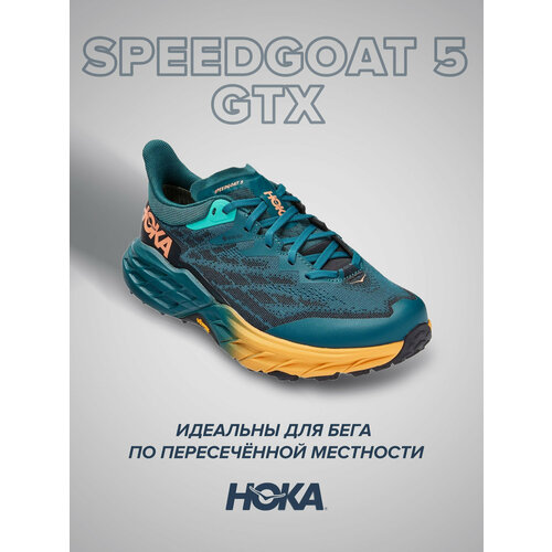 фото Кроссовки hoka one one speedgoat 5 gtx, полнота b, размер us10b/uk8.5/eu42 2/3/jpn27, оранжевый, зеленый