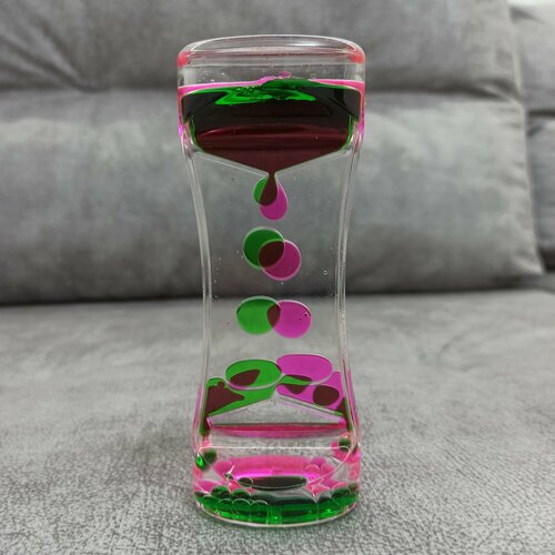 Жидкие песочные часы ALELKO, сувенир антистресс, зелено-розовый гель